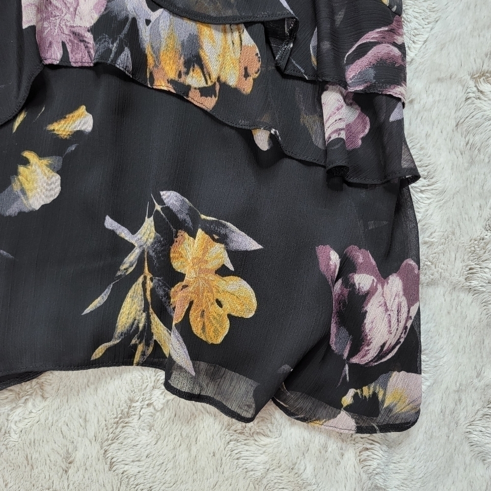TopShop Ruffle Purple Gold Floral Print Sleeveless Mini Dress Size 2 - Picture 5 of 11